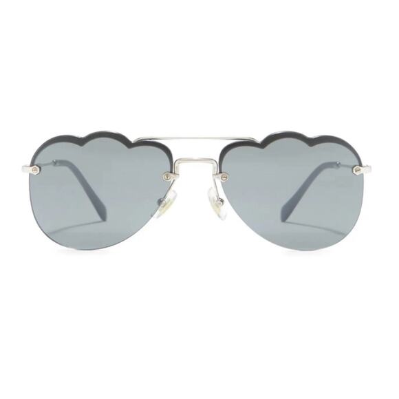 Miu Miu 58mm ☁️ Irregular Cloud Sunglasses DARK GRAY FLASH SILVER pilot aviator - Picture 1 of 15